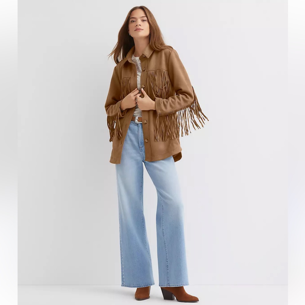 Nwt Ann Taylor Loft Fringe Faux Suede Western Shirt Jacket - S